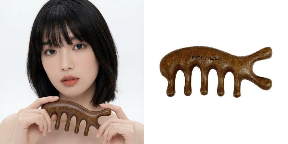 (무배)에끌라두 골든 샌달우드 괄사(빗모양 페이스바디 마사지괄사)