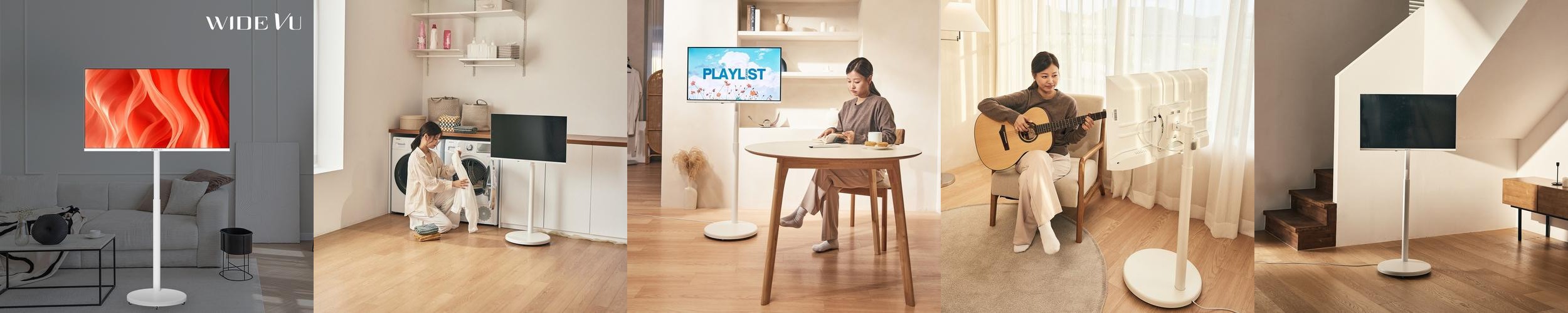 와이드무빙뷰 화이트에디션 삼탠바이미V3 셋트 81cm(32인치) HD 스마트 이동식 TV 유압식 높이조절 중소바이미 자가설치