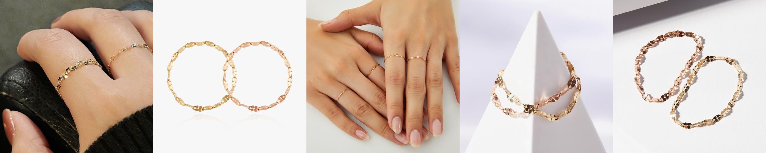 14K 18K 행운의 네잎 클로버 체인 금 반지