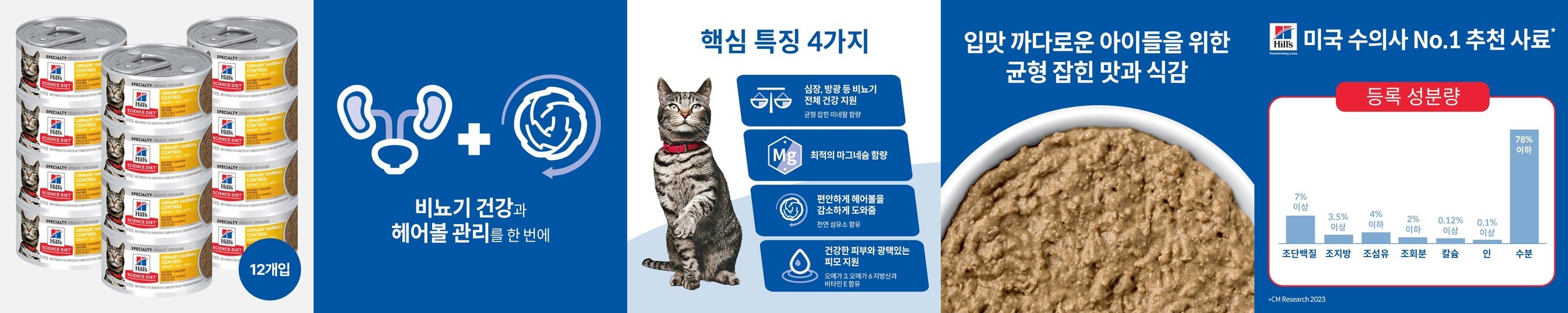 힐스 고양이사료 어덜트 유리너리 헤어볼 컨트롤 스튜 주식캔 82g X 12개