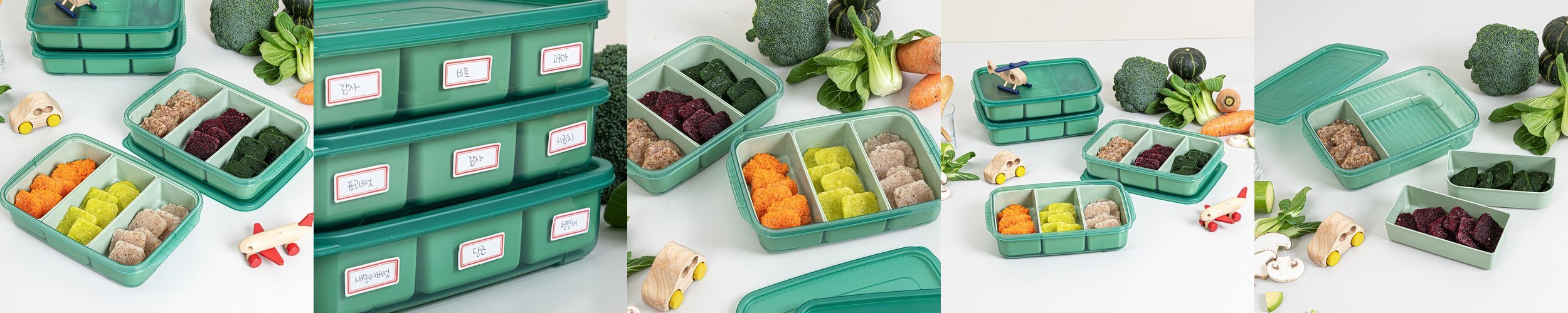 [N단독구성]이유식 고민하는 육아맘을 위한 이유식큐브 튼튼이 웨이브킵 2종 8P 세트 3칸 나눔용기 1700ml 4P + 290ml 4P