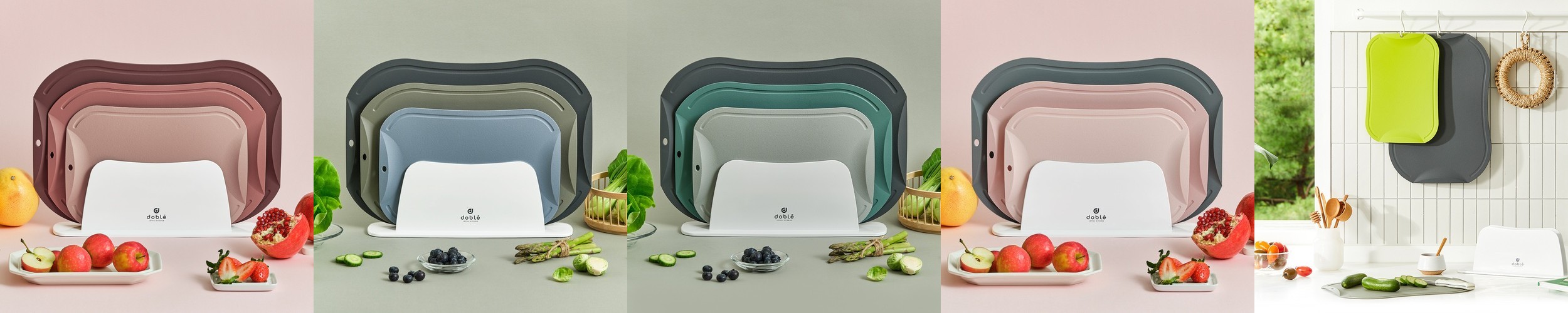 도블레 프리미어 칼집 안나는 도마 3종 선물세트(L+M+S) & 도마거치대