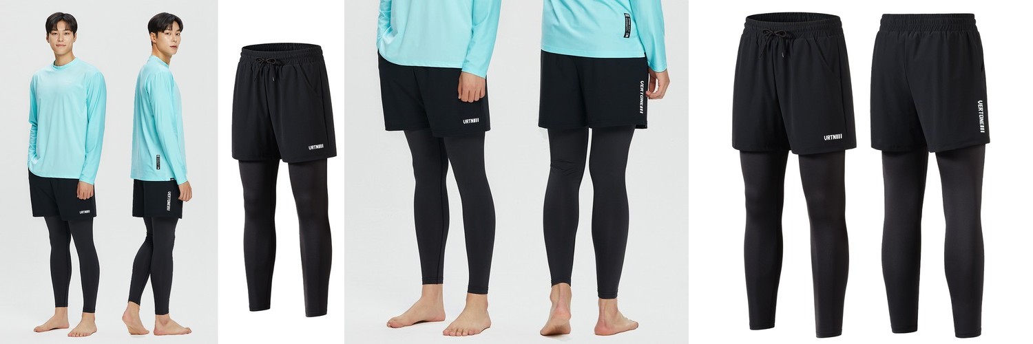 남여공용 2in1 9부 워터레깅스 수영복 반바지 러닝 팬츠 블랙