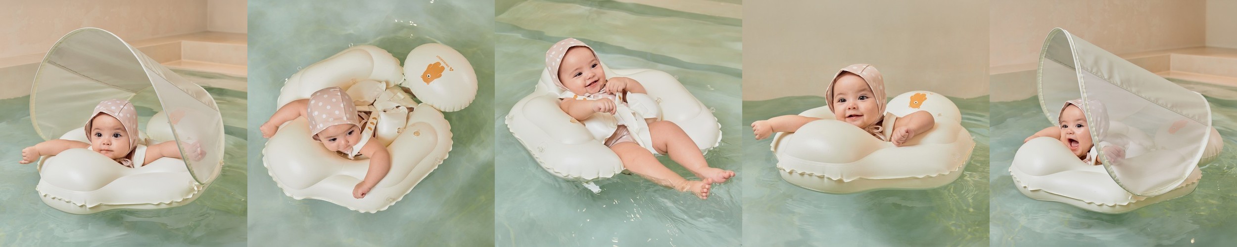 스윔어바웃 돌 아기 유아 그늘막 밍곰 콤보 보행기튜브 2인용 감성 물놀이 튜브