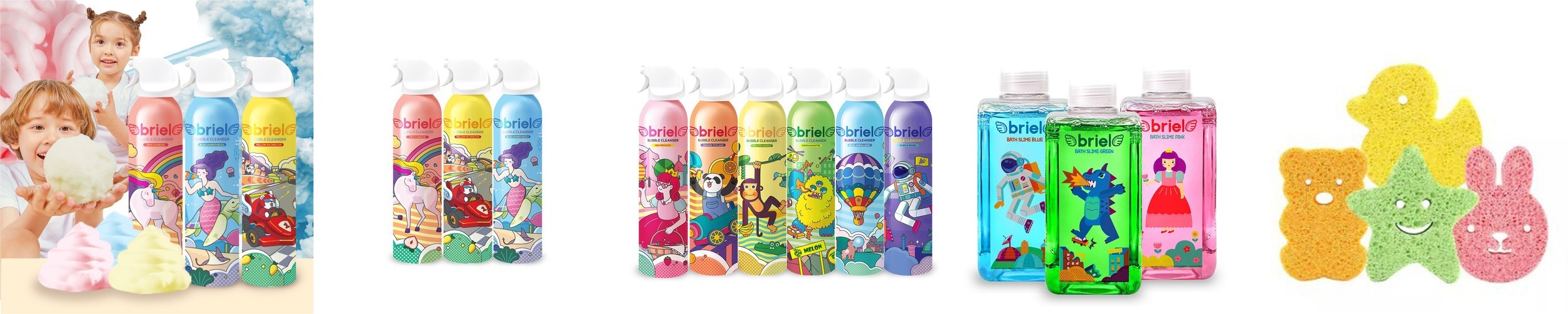 브리엘 유아 버블클렌저 200ml 3종 세트 (핑크+옐로우+블루) 거품 목욕놀이 아기바디워시