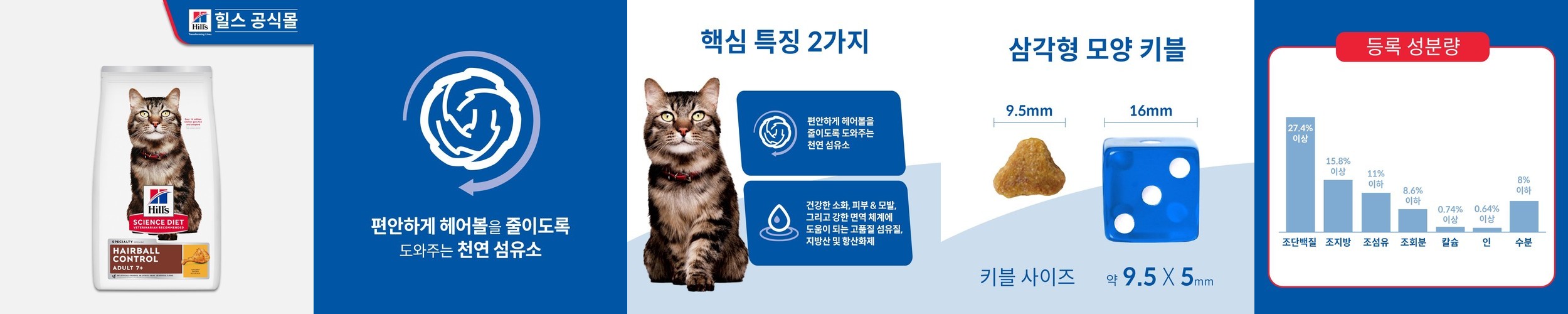 힐스 고양이사료 어덜트 7+ 헤어볼 컨트롤 1.6kg