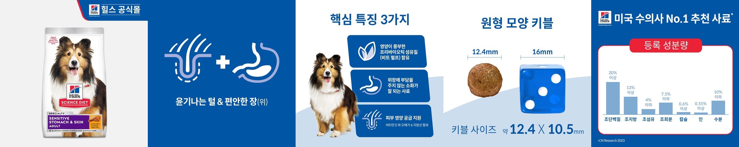 힐스 강아지사료 어덜트 센서티브 스토막 앤 스킨 13.6kg