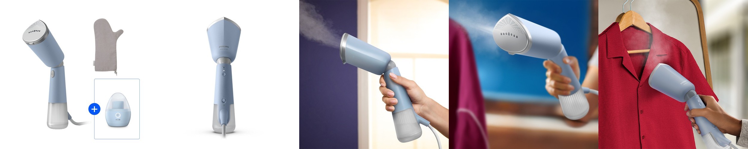 필립스 핸디형 스팀다리미 휴대용 2IN1 미니 핸드 다리미 + 보풀제거기 스카이 블루