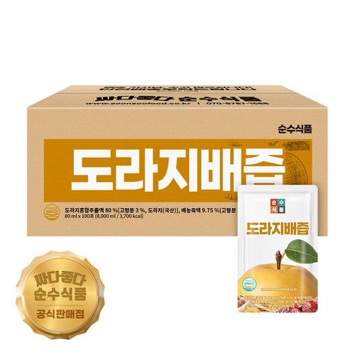 100포 도라지배즙 배 도라지 생강 실속형 순수식품