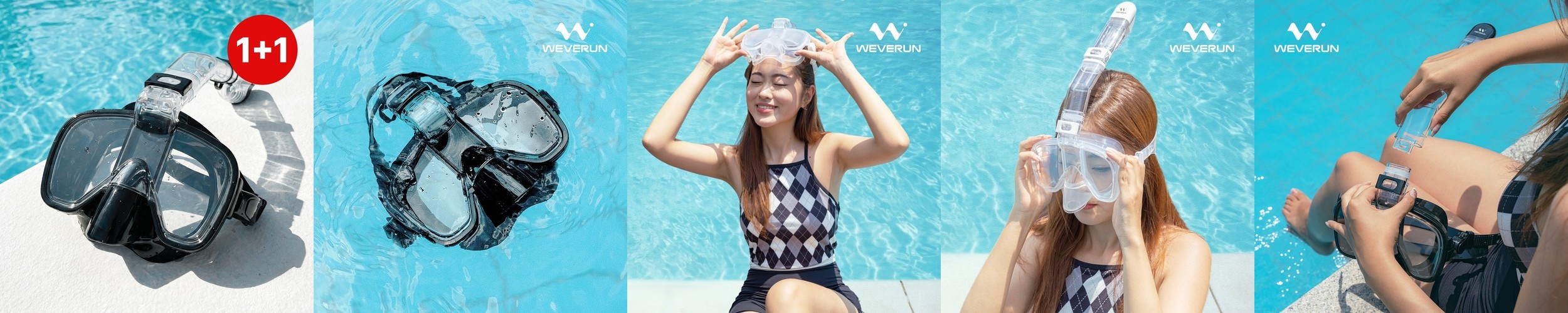 1+1 위베런 스노쿨링 마스크 프리다이브 숨쉬기편한 스노클링 장비 안티포그 밴드커버 세트