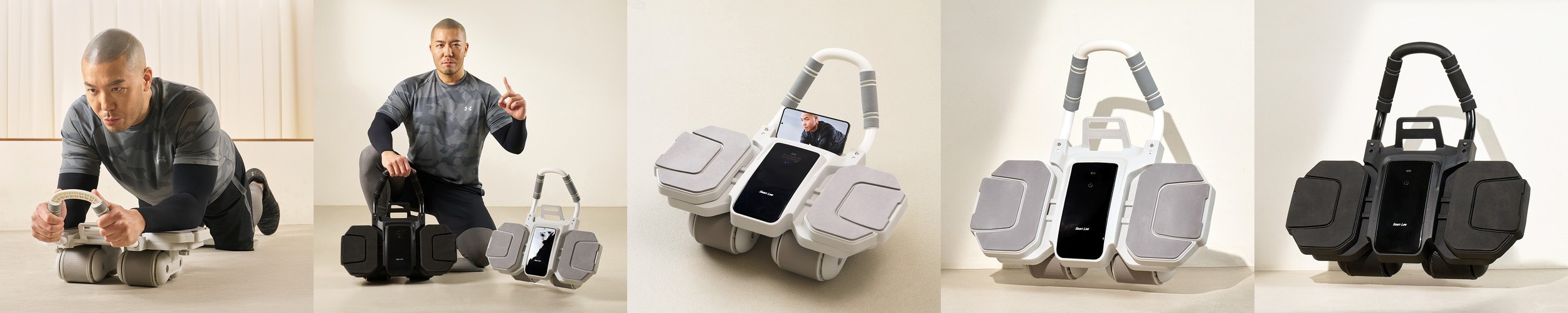 숀리 AB 슬라이드 퍼펙트 복근 운동 기구 뱃살 롤아웃 자동되감기 롤러 와이드(화이트)