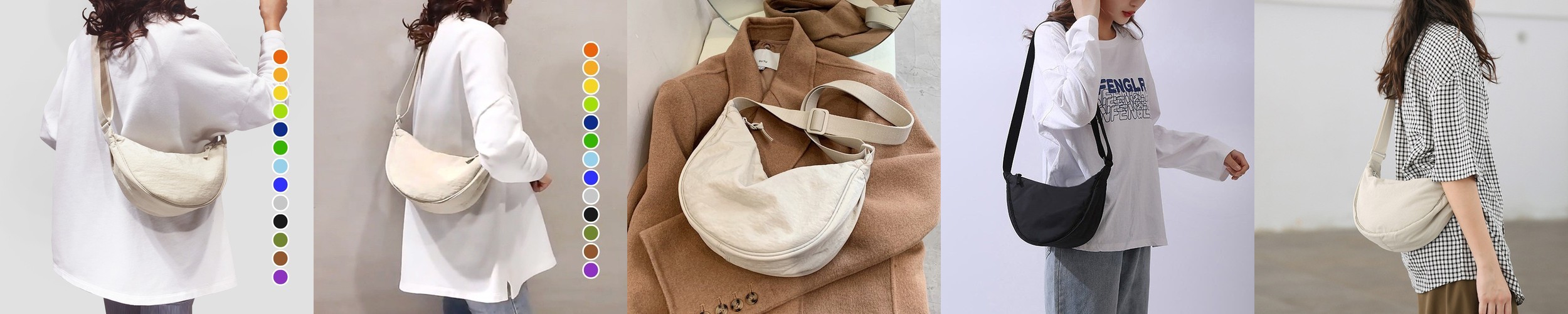 여성 나일론 미니 반달 여행용 크로스백 해외 여행 크로와상백 핸드폰 슬링백 가방