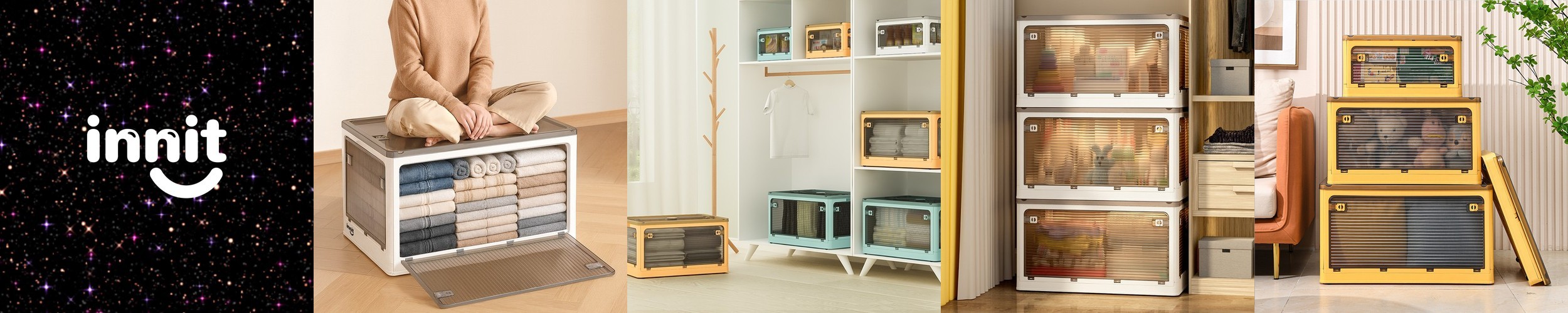 [4개 세트] 리빙박스 대형 수납 투명 플라스틱 옷 펜트리 정리함 수납함 5071B 80L