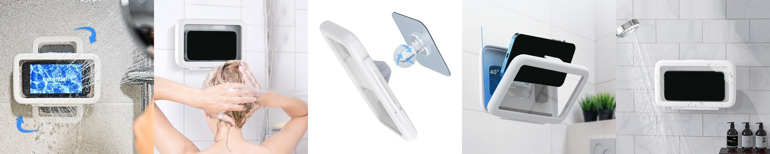 [360도 회전] 욕실핸드폰거치대 방수 주방 벽 거치대