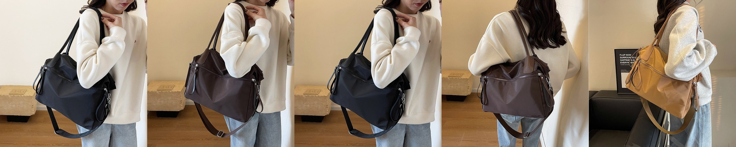 여성 가벼운 보부상가방 숄더백 나일론 스퀘어 쇼퍼백 텀블러 아이패드 가방