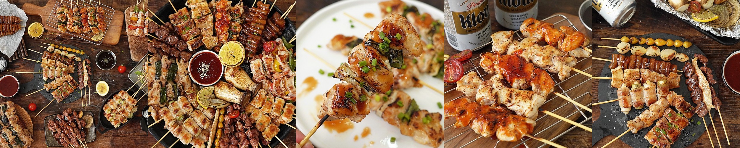 모듬 수제 꼬치 구이 닭 파닭 염통 베이컨 새우 야채 23종 캠핑 요리 캠핑용 음식 야키토리 술안주