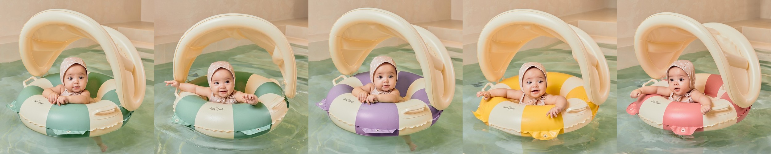 스윔어바웃 돌 아기 유아 그늘막 밍곰 콤보 보행기튜브 2인용 감성 물놀이 튜브