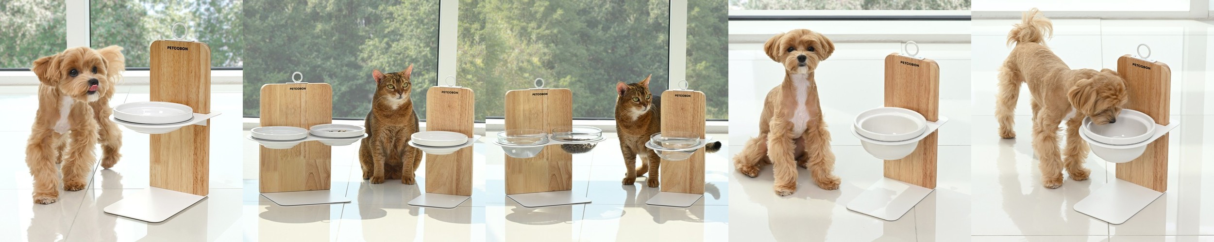 MAHC 강아지 고양이 밥그릇 물그릇 애견 식기 세트 슬림 펫 테이블 블랙 S 기본 유리볼