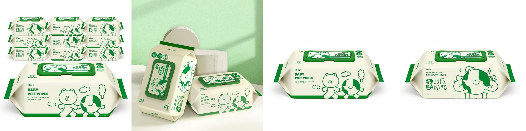 아이러브베베 라인프렌즈 우주프렌즈 77매 75g 10팩 캡형 아기물티슈