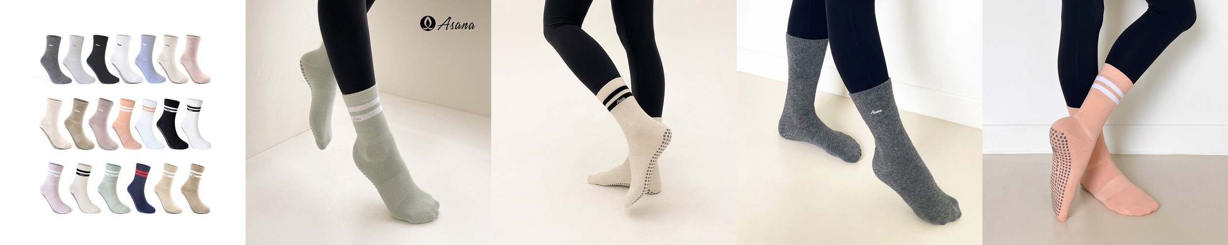 아사나 베이직 미들 삭스 요가 양말 필라테스 양말 중목 논슬립 미끄럼방지