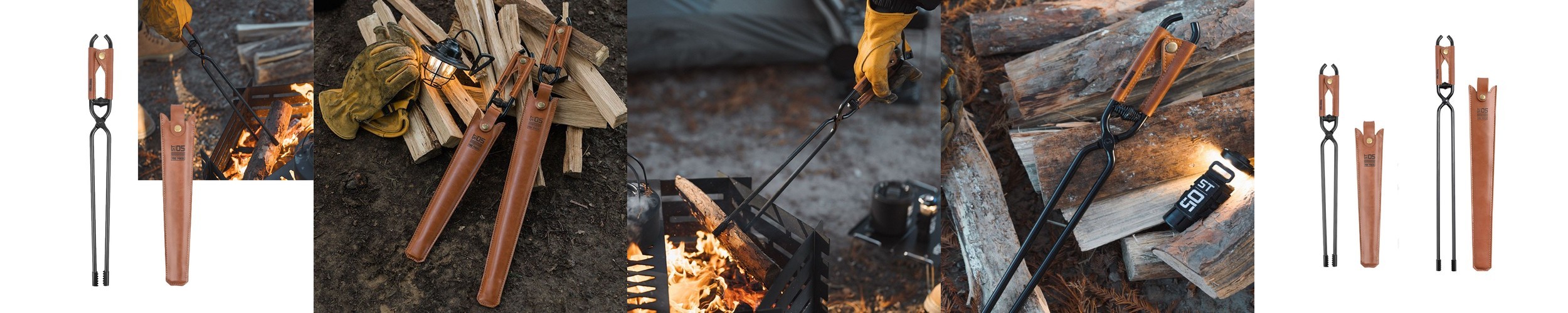 장작 집게 화로 숯집게 바베큐 화목난로 캠핑 가죽커버 44cm