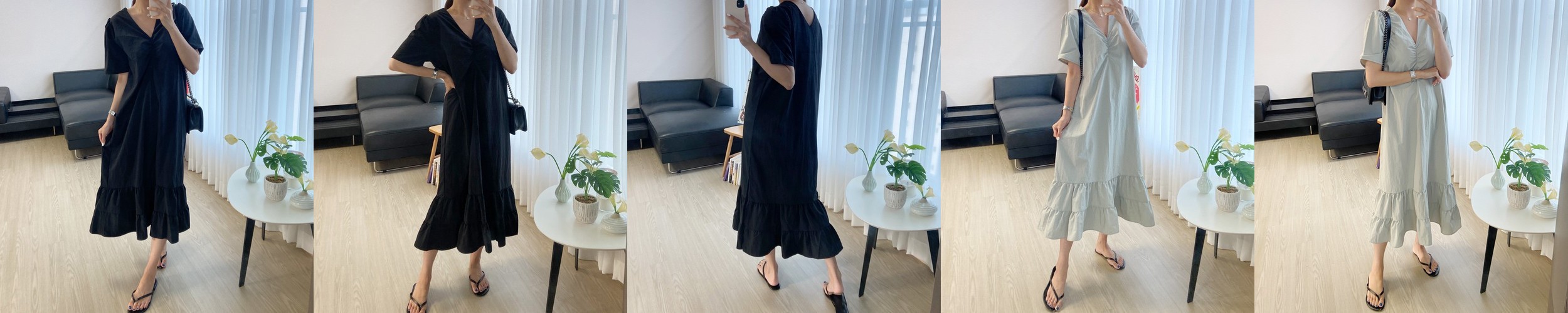 바스락 빅사이즈 여름 원피스 시원한 핀턱 셔링 휴양지 롱원피스 블랙