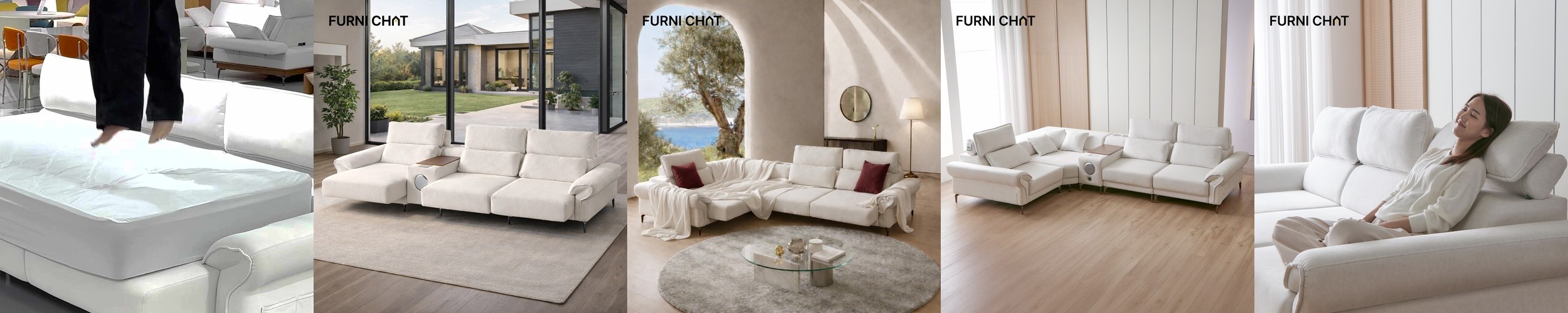 페다 무비 풀옵션형 모션 무빙 슬라이딩 리클라이너 아쿠아텍스 패브릭 소파 크림, 4인용