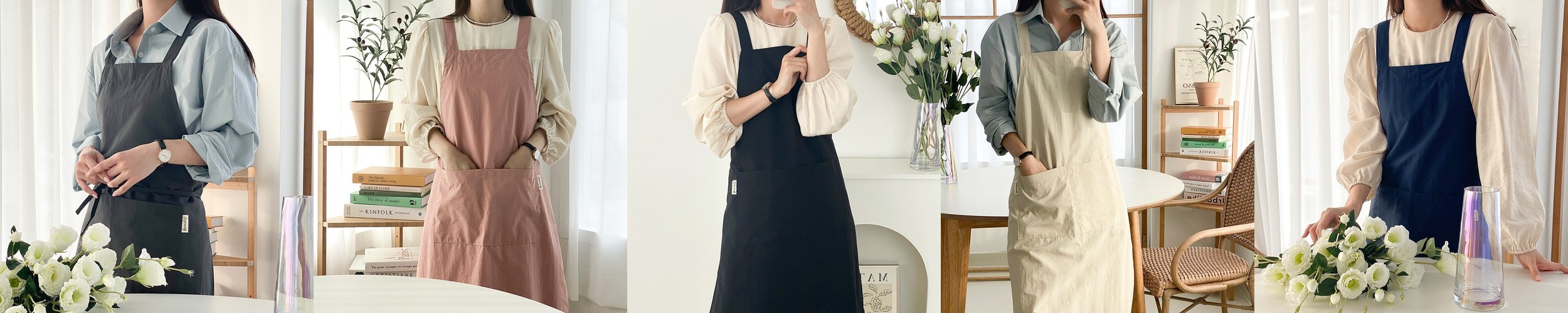 데코에버 여름 붐붐 체크 롱 원피스앞치마 옆주머니형 빅사이즈 어린이집 선생님 앞치마 77