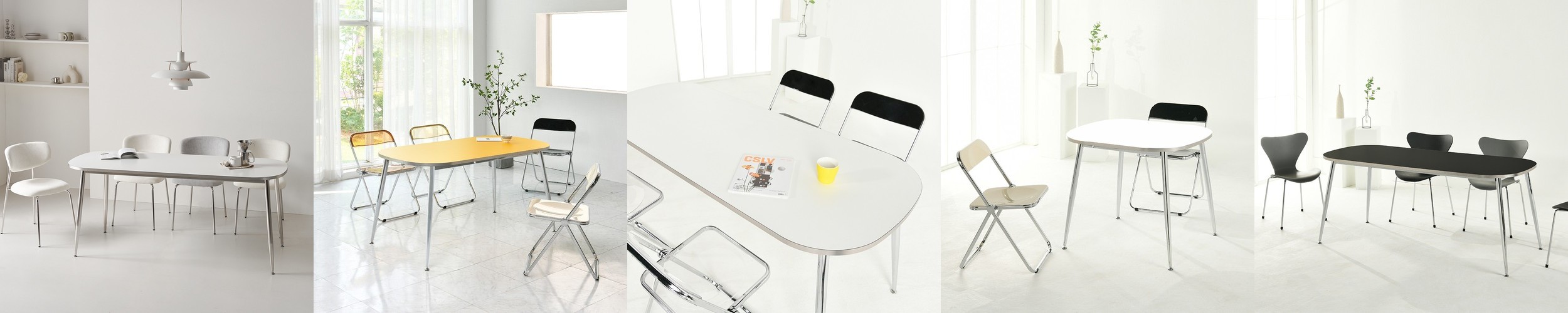 e스마트 플레 화이트 반원테이블 카페 식탁 테이블 1000