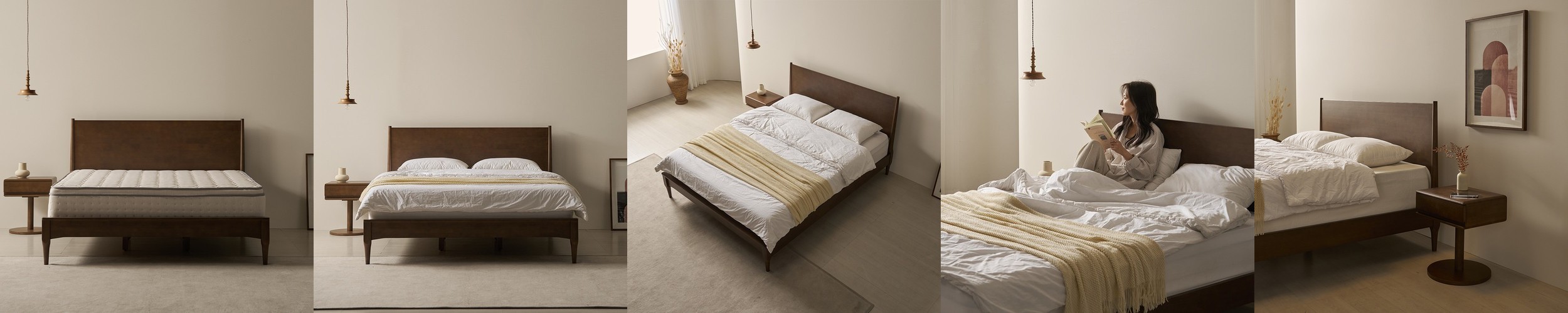 모모드 원스테이 고무나무 원목 침대 신혼부부 침대 프레임 퀸 Q 월넛