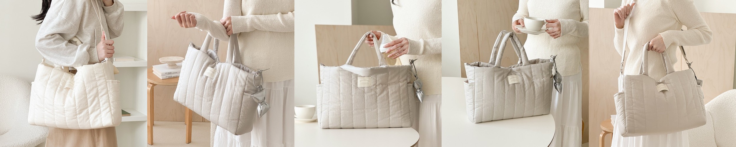 슬로뚜두 코지패딩 토트백 가벼운 국민 기저귀가방 출산선물 데일리백 펄컬러