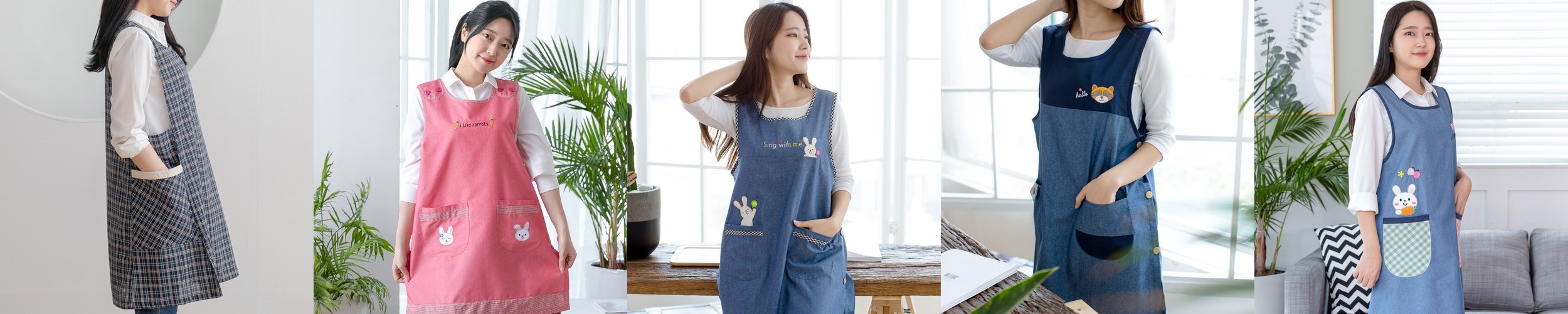 데코에버 옆주머니 롱 체크 라인 원피스앞치마 빅사이즈