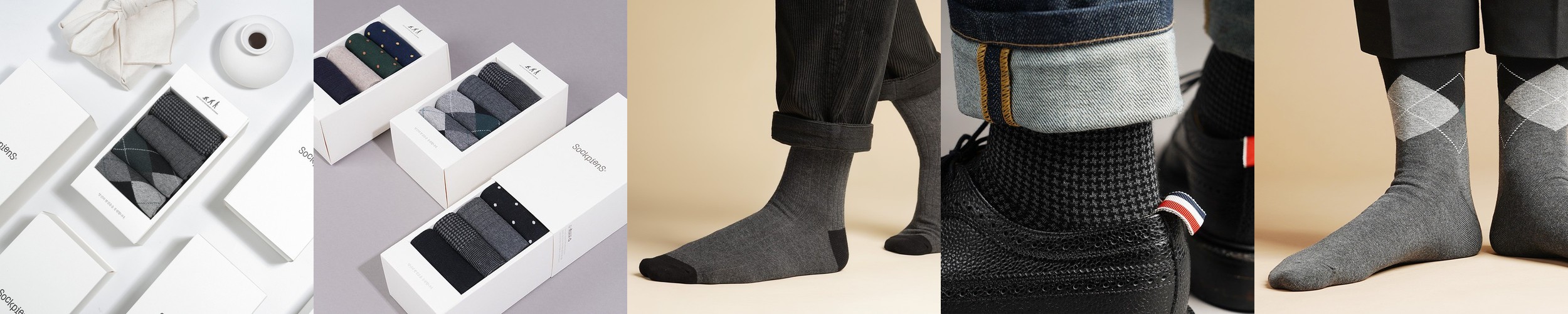 삭피엔스 남자 중목 패션 양말 더블 아가일 5color N배송