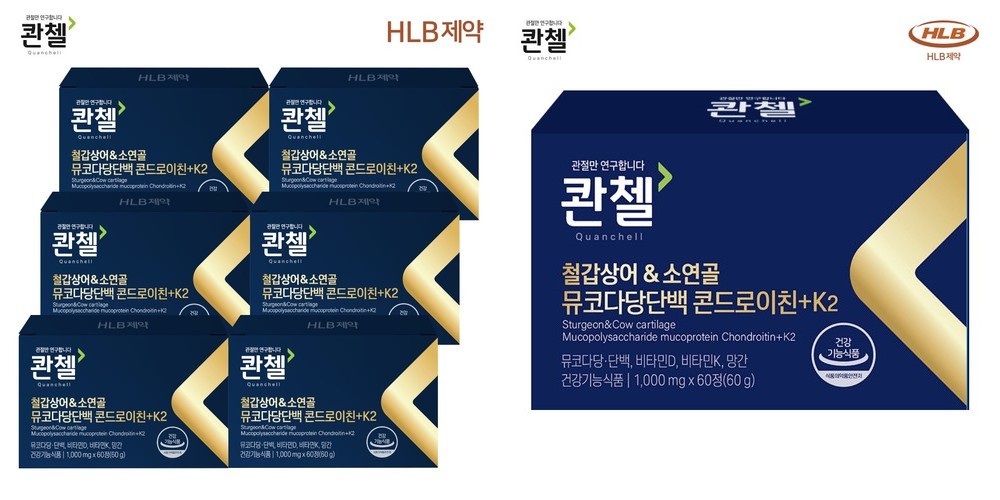 콴첼 철갑상어 소 유래 관절 연골 1200 뮤코다당단백 콘드로이친 플러스 K2 60정,6개