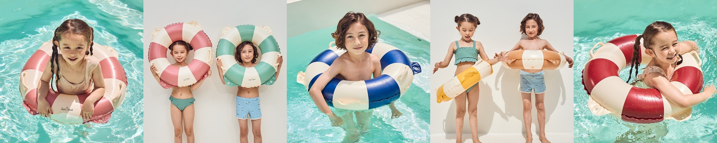 스윔어바웃 돌 아기 유아 그늘막 밍곰 콤보 보행기튜브 2인용 감성 물놀이 튜브