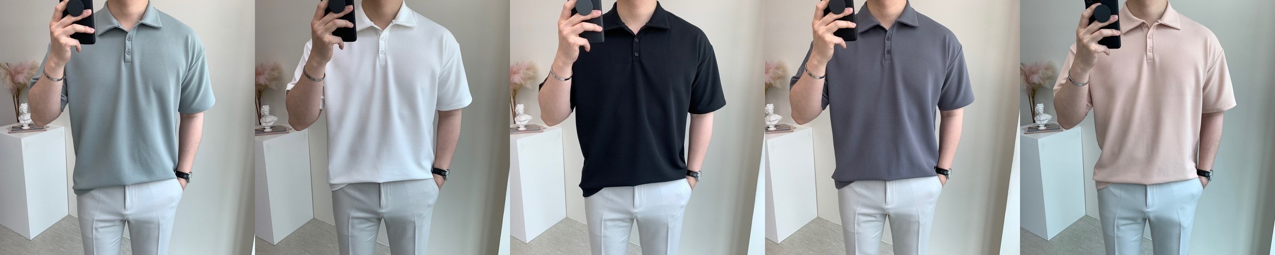 남자 세미오버핏 반팔 여름 3버튼 스판 카라티셔츠 5컬러