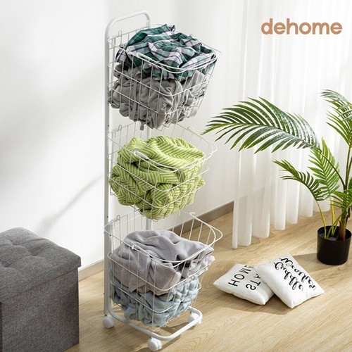 홈앤미 프리미엄 304 올스텐 위브 3단 이동식 세탁 빨래바구니