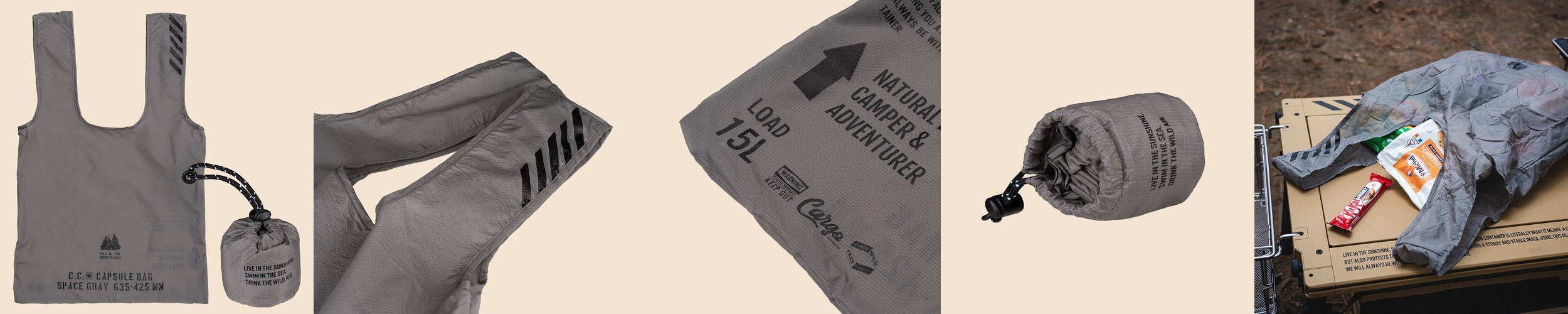 카고컨테이너 캡슐백 15L 초경량 접이식 장바구니 에코백 그레이