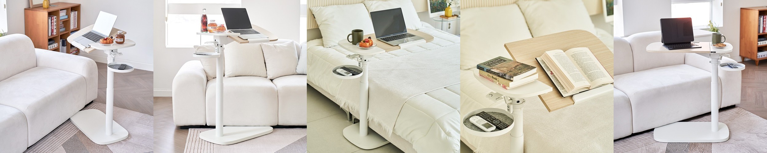 바퀴달린 각도 이동식 간이 쇼파 테이블 미니 침대용 책상 침대 위 높낮이조절 보조 원목 60×40