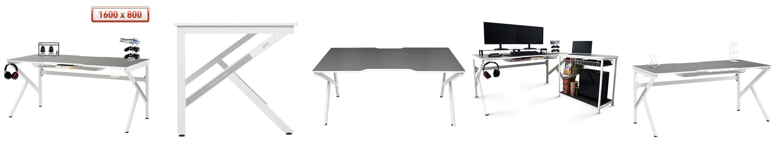 1인용 게이밍 컴퓨터 책상 GD001 1600L 화이트