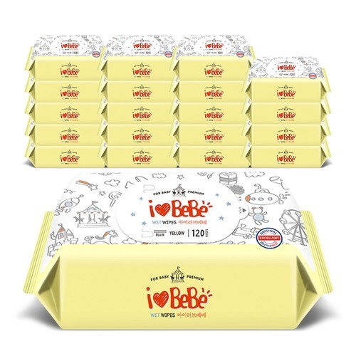 아이러브베베 아기물티슈 플러스옐로우 120매 리필형 20팩