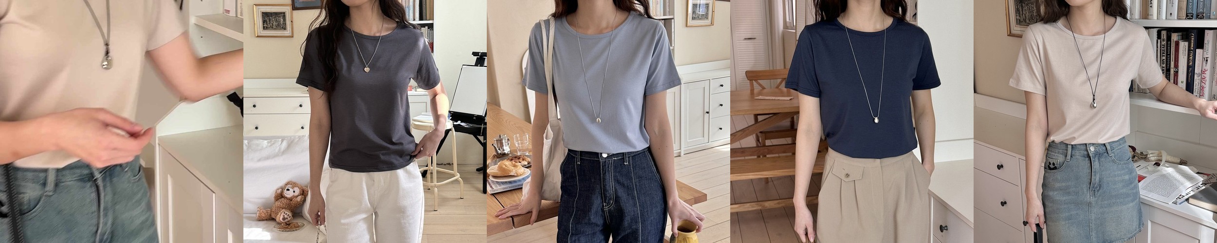 면 스판 여성코튼 라운드 레이어드 티셔츠 이너 모달 긴팔 기본 흰티 여자 반팔티 티셔츠