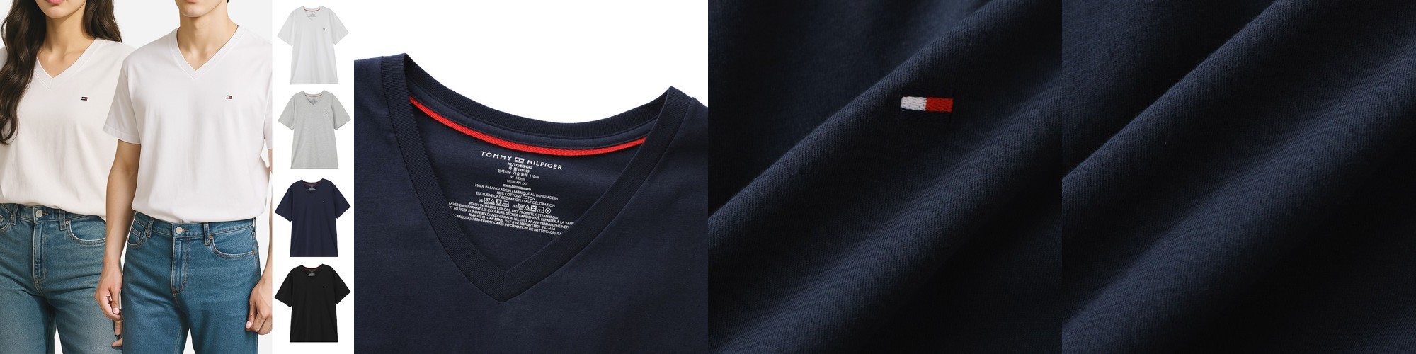 타미힐피거 남자 플래그 브이넥 반팔 티셔츠