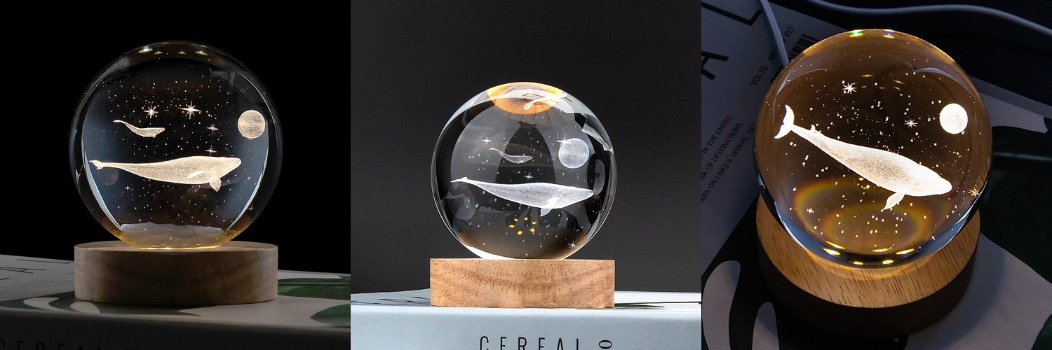 레토 8cm 유리구슬 3D 고래 무드등 집들이선물 인테리어 LED 조명 LML-C29