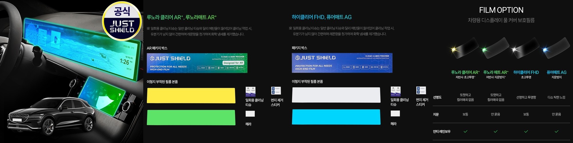 저스트쉴드 제네시스 GV70 페이스리프트 보호필름 디스플레이 네비게이션필름 퓨어매트 AG
