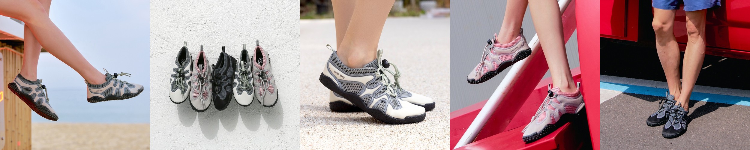 위크나인 아쿠아슈즈 여성 남성 워터파크 수영 물놀이 성인 신발 투웨이즈 베이지