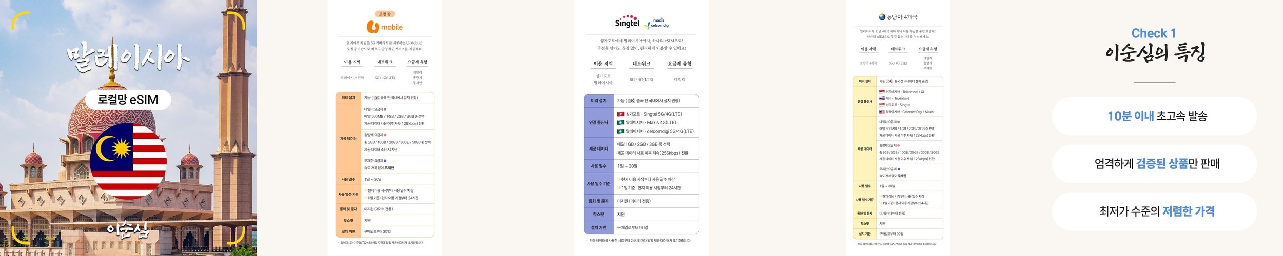 말레이시아이심 eSIM 5G 로컬망 무제한 코타키나발루 등 전지역 동남아 4개국 e심