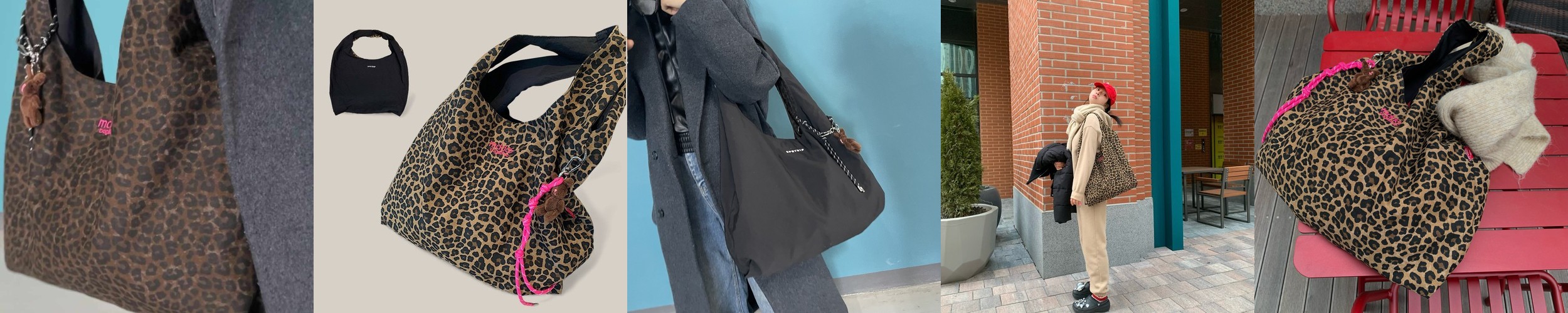 mddas 호피 가방 에코백 데일리 가벼운 양면 캔버스 빅 백