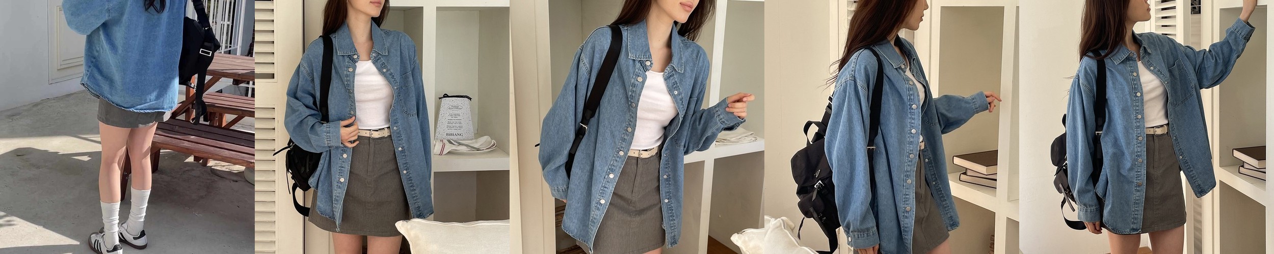 프리미엄 루즈핏 레이어드 포켓 여성 데님셔츠 여자 청남방 봄 셔츠 남방