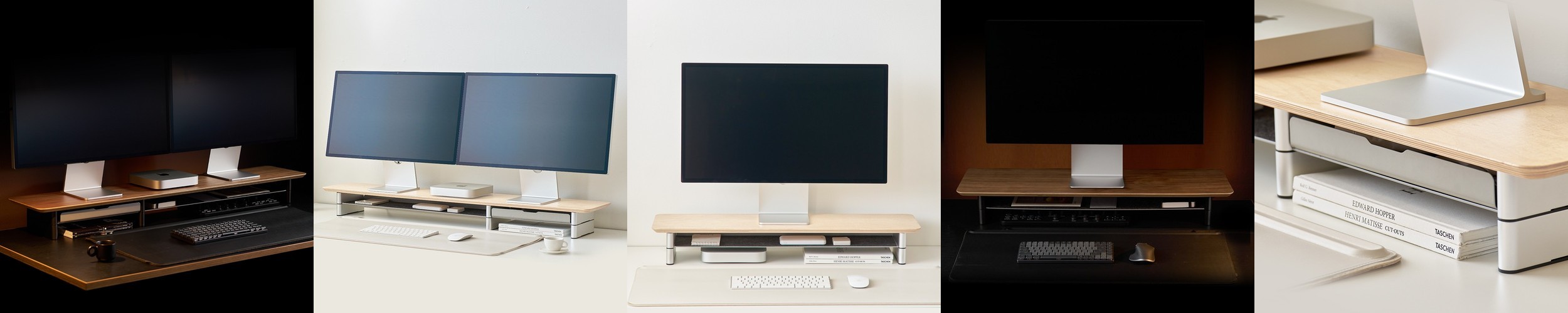 오프레임 STILO 듀얼 모니터 받침대 프리미엄 데스크 선반 고급 원목 높이조절